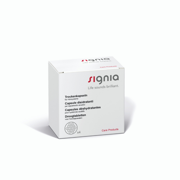 A box of four Signia drying capsules 