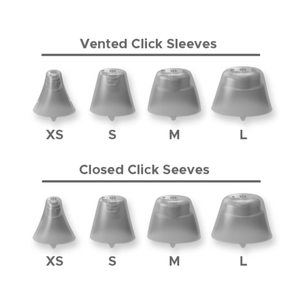 Product chart of dark colored click sleeve dome types for Signia Hearing aids