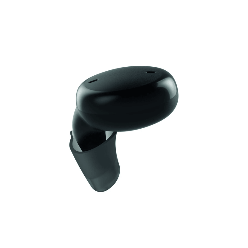 A Single of black aesthetic Signia Active Pro 7X hearing aids with a side view
